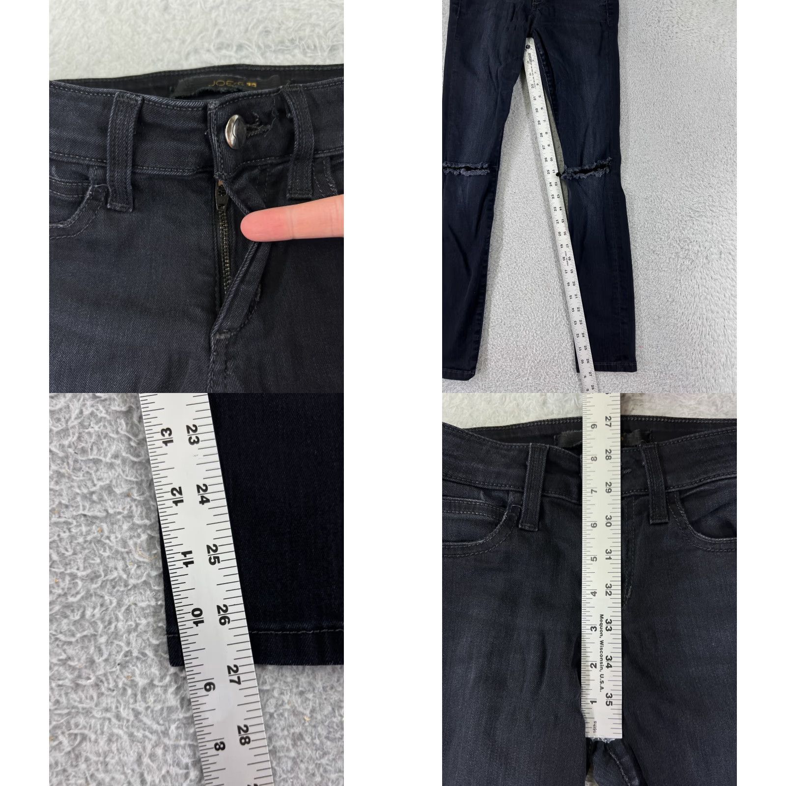 Denime Joes Jeans Womens 25 Black Denim Skinny Ankle Dark Wash 5-Pocket Cotton Blend Distressed Color: Black Size 25 Womens Jeans Size 42" / US 20 - 8 Thumbnail