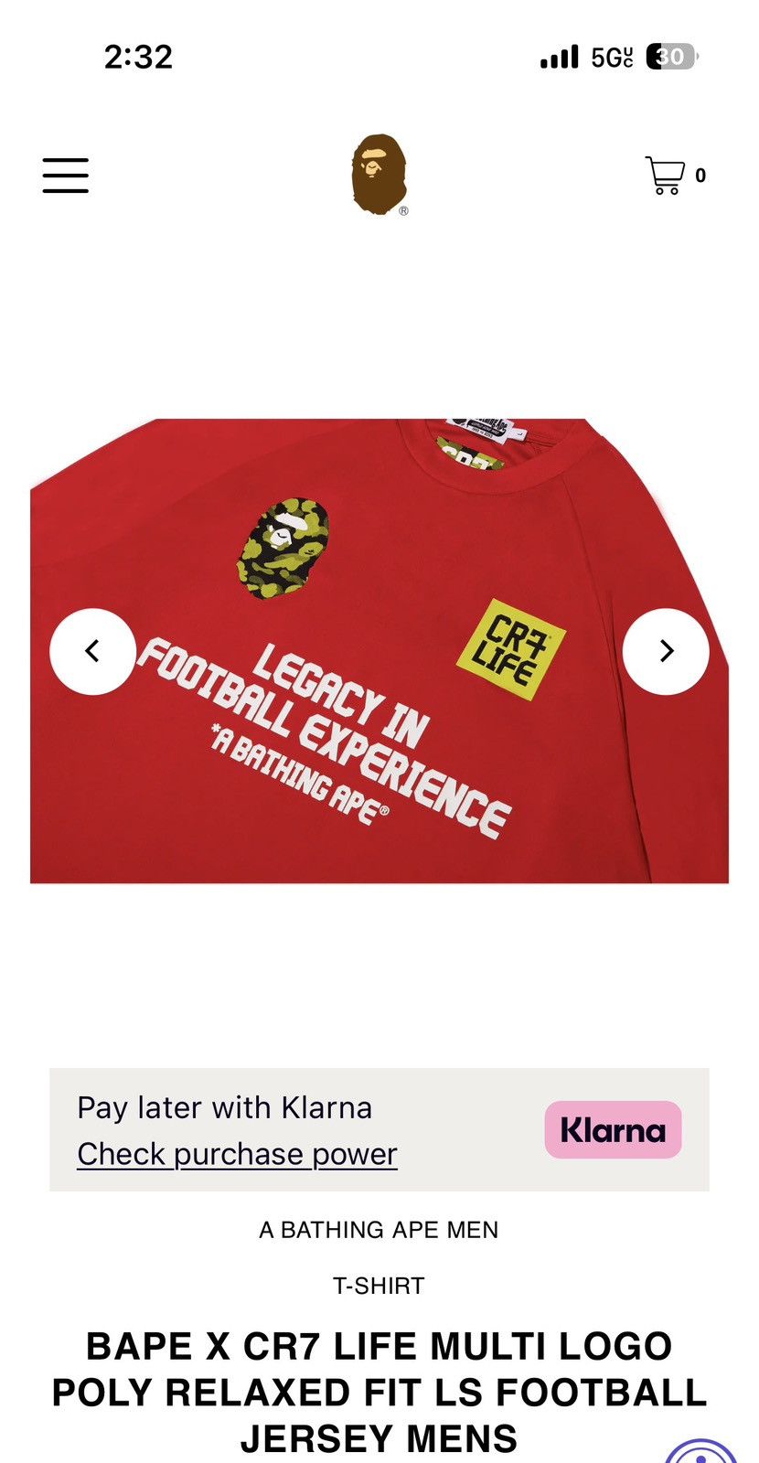 Bape Bape x CR7 Red Multi Logo Ronaldo Jersey Long Sleeve Size US L / EU 52-54 / 3 - 8 Thumbnail