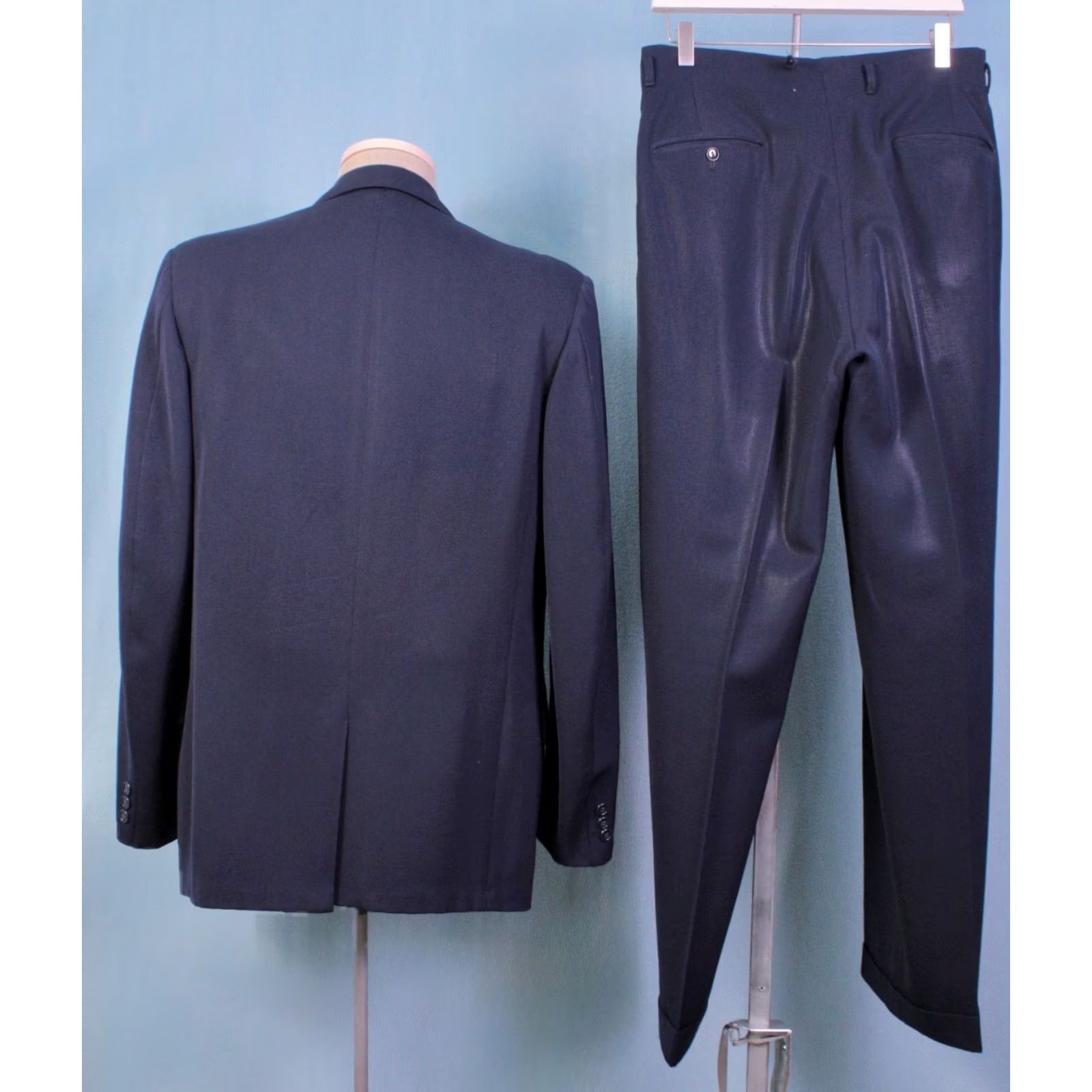Vintage VINTAGE 50s Wool Suit Navy Blue 3 Button M Mens Size 40R - 2 Thumbnail