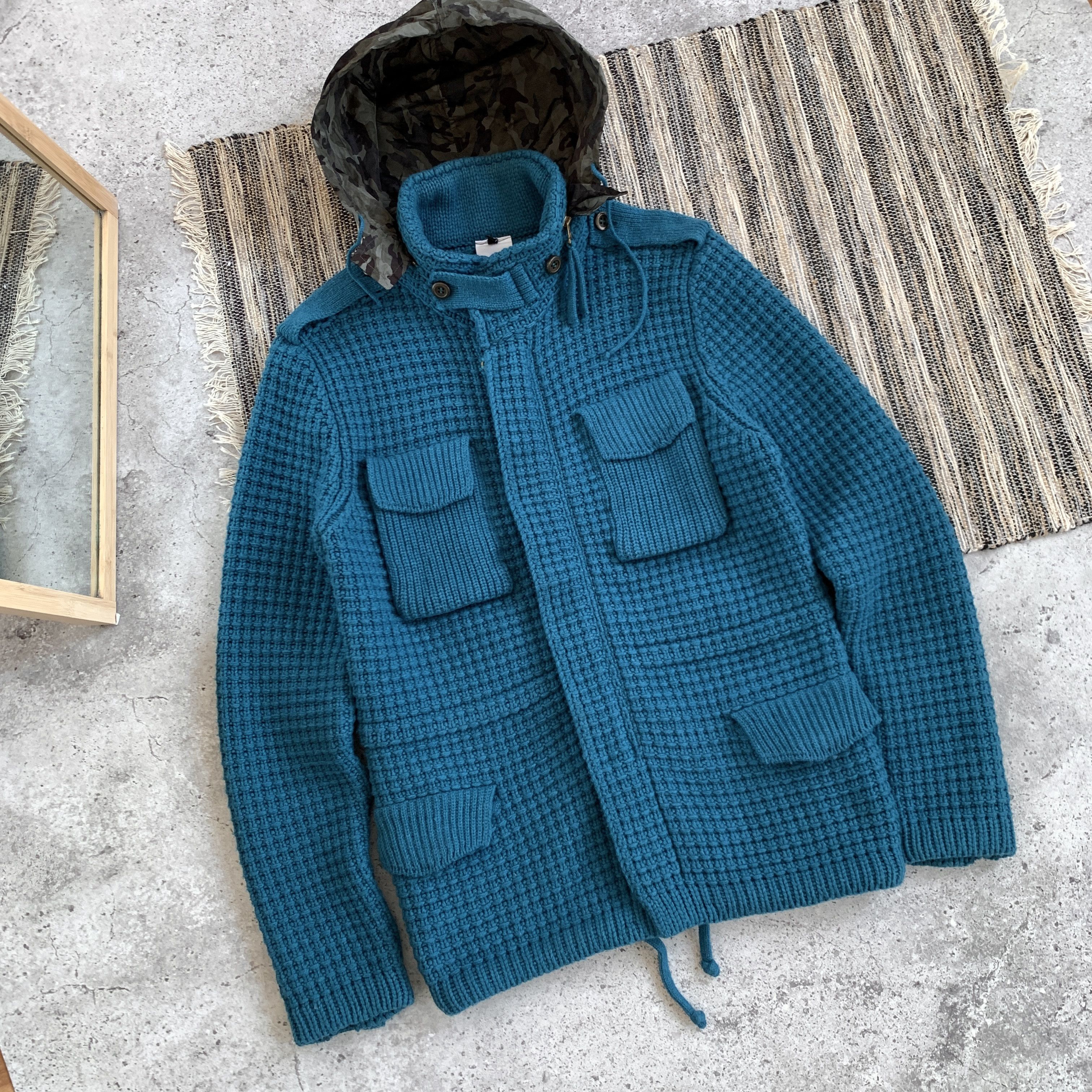 Bark BARK RARE Designer Knitted Heavy Military Blue Jacket Size US M / EU 48-50 / 2 - 3 Thumbnail