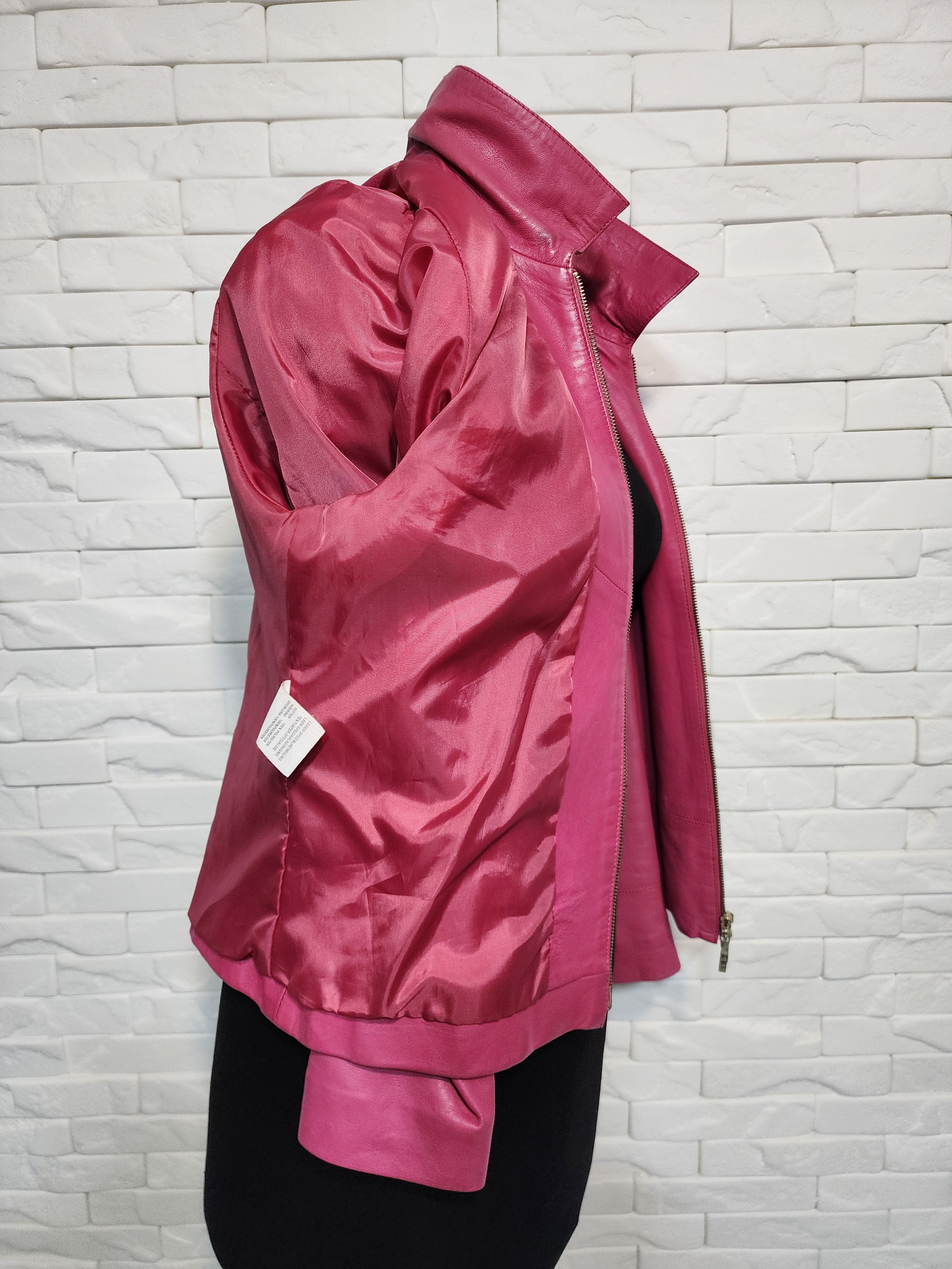 Designer Pink Leather Women's Sporty Jacket: Size M / US 6-8 / IT 42-44 - 10 Thumbnail