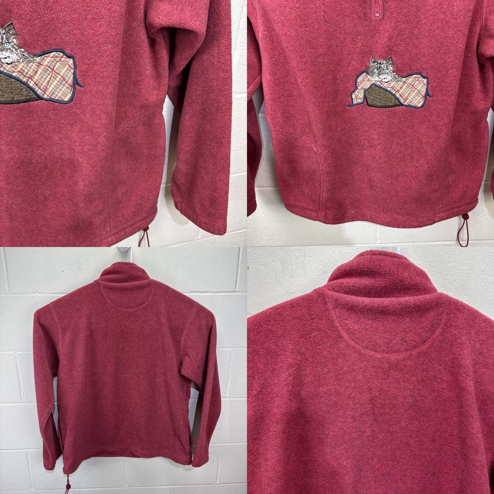 Northern Reflections VINTAGE Northern Reflections 1/4 Zip Pullover Fleece Sweater Womens M Maroon Arts & Crafts 1990s Cat Embroidered Size M / US 6-8 / IT 42-44 - 8 Thumbnail