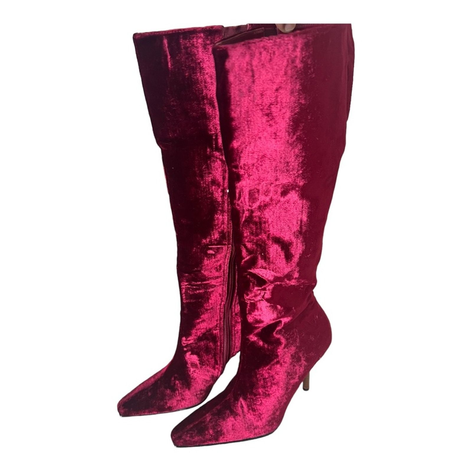 Colin Meredith Colin Stuart Red Velvet Leather Pointed Toe Heel Boots Sz 7M Size US 7 / IT 37 - 16 Thumbnail