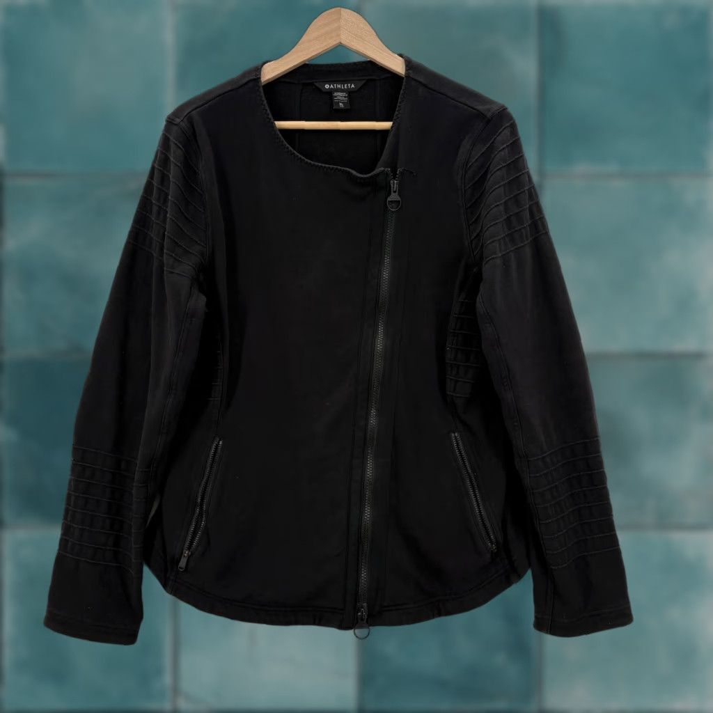 Athleta Athleta Moto Jacket Womens XL Black Fleece Quilted Zip Pockets Biker Casual Size XL / US 12-14 / IT 48-50 - 1 Thumbnail