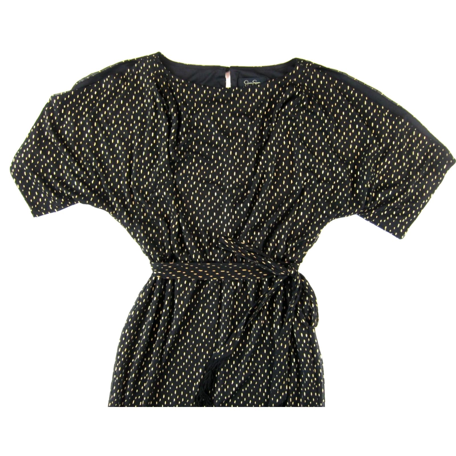 Jessica Simpson Jessica Simpson Black Gold Stretch Polka Dot Short Slip Sleeve Shift Dress 2 Size 26" / US 2 / IT 38 - 4 Thumbnail