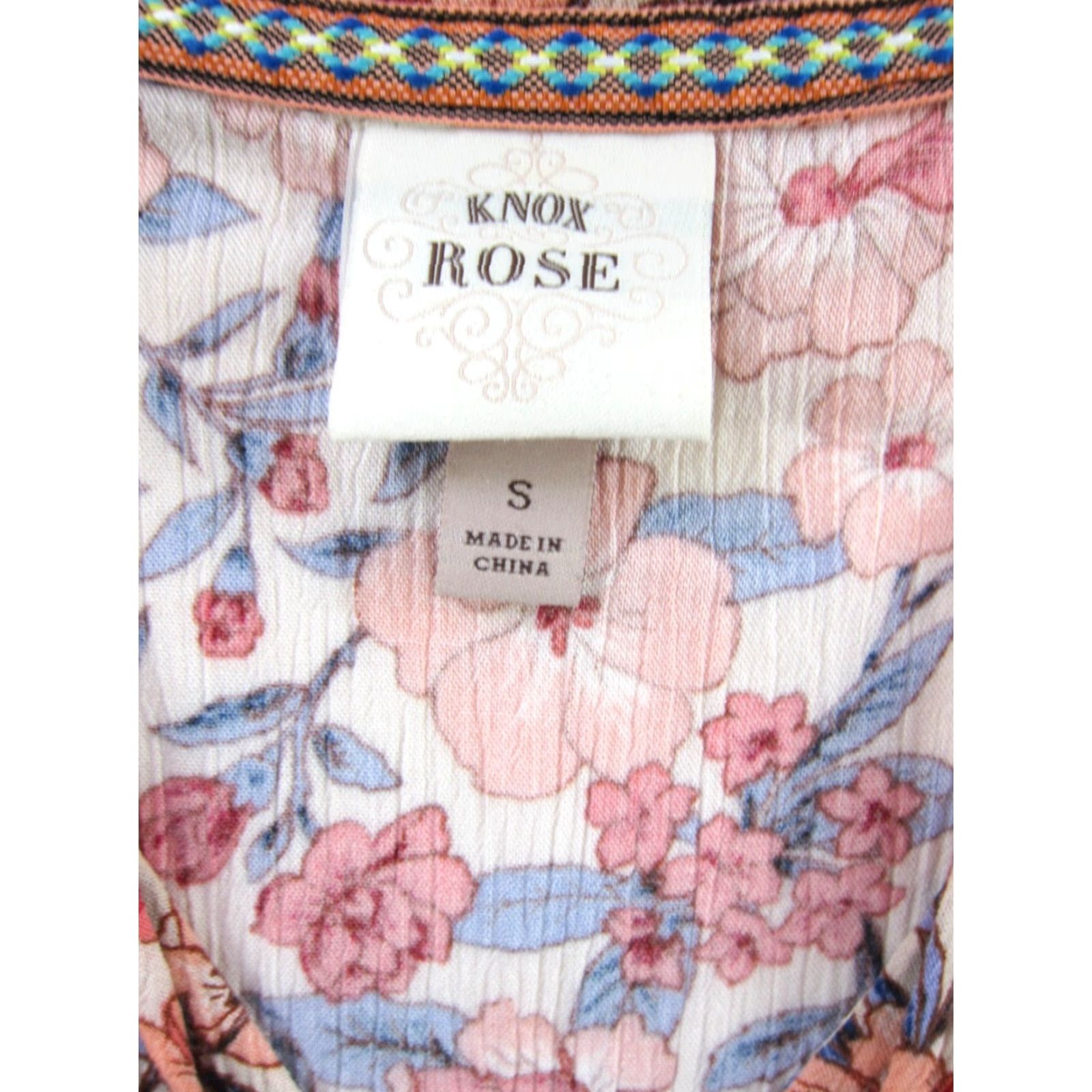 Vintage Knox Rose Pink Blue White Floral Cap Ruffle Sleeve V-Neck Smock Dress Small Size S / US 4 / IT 40 - 3 Thumbnail