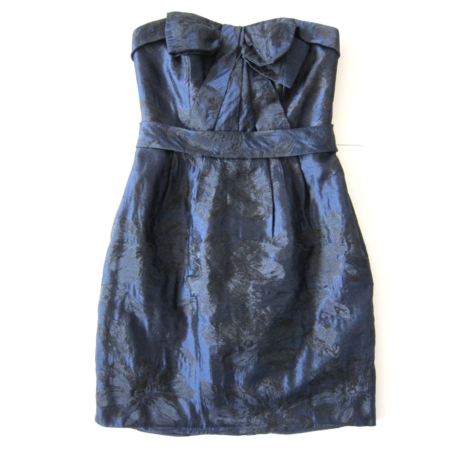 Vera Wang VINTAGE White By Vera Wang Blue Black Sleeveless Bow Empire Party Prom Cocktail Dress 2 Size XS / US 0-2 / IT 36-38 - 2 Thumbnail