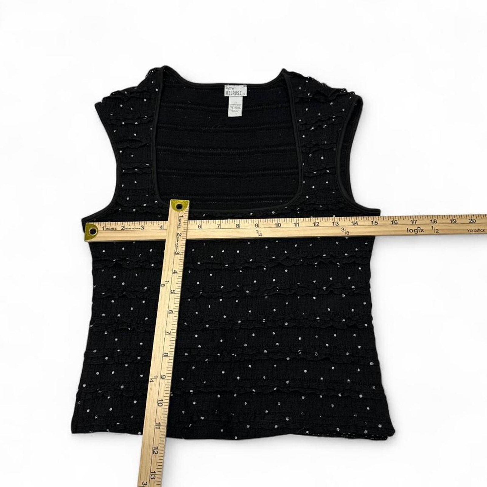 Melrose Black Tiered Ruffled White Polka Square Neck Fitted Out Top Size S / US 4 / IT 40 - 4 Thumbnail