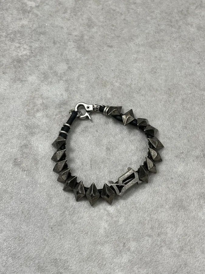 John Galliano John Galliano Silver Leather Studded Bracelet Size ONE SIZE - 2 Thumbnail