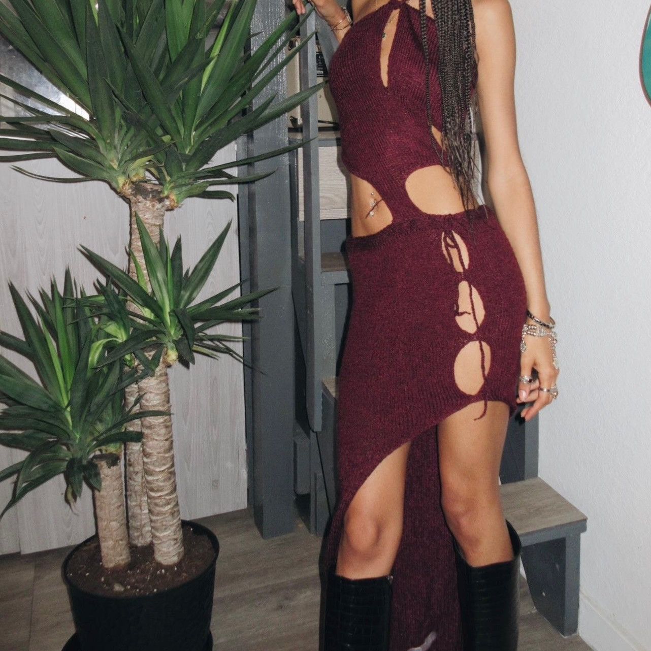 Other HandKnit Burgundy Dress Size XS / US 0-2 / IT 36-38 - 3 Thumbnail