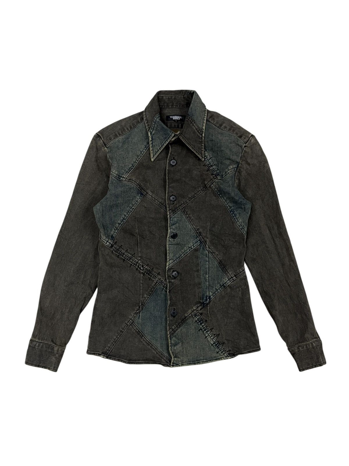 Designer × Japanese Brand × Tornado Mart TORNADO MART PATCHWORK DENIM DARTED SHIRT Size US M / EU 48-50 / 2 - 1 Thumbnail