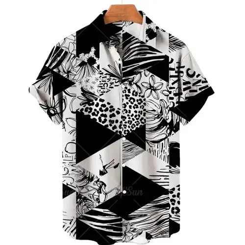 Other Hawaiian Shirt Men Fashion Flower Geometric Printed Shirt Size US XL / EU 56 / 4 - 1 Thumbnail