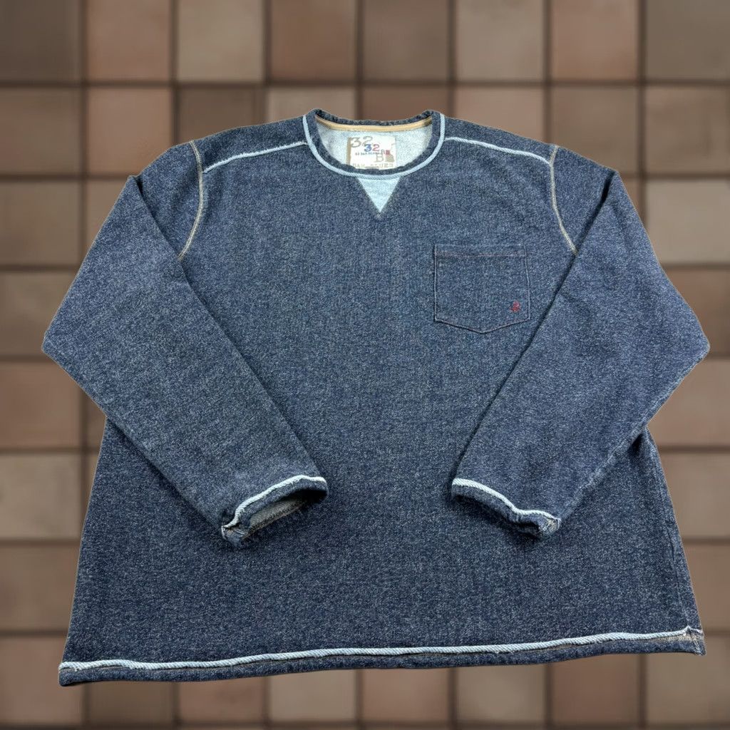 Vintage 32 Bar Blues Mens 2XL Blue Cotton Pocket Crew Neck Pullover Sweater, Men's (Size Xxl)