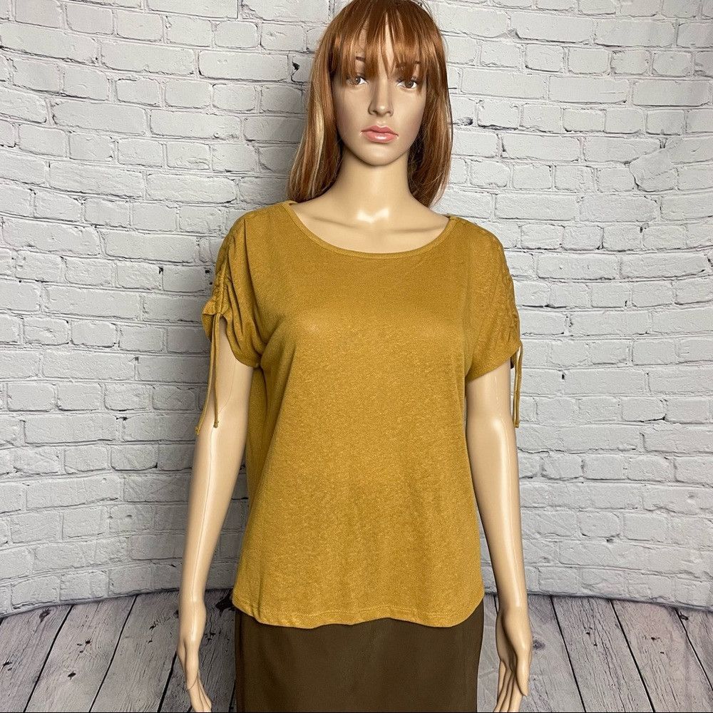 Joie NWT New Joie Linen Blend Mustard Short Sleeve With Tie Deta Size S / US 4 / IT 40 - 1 Thumbnail