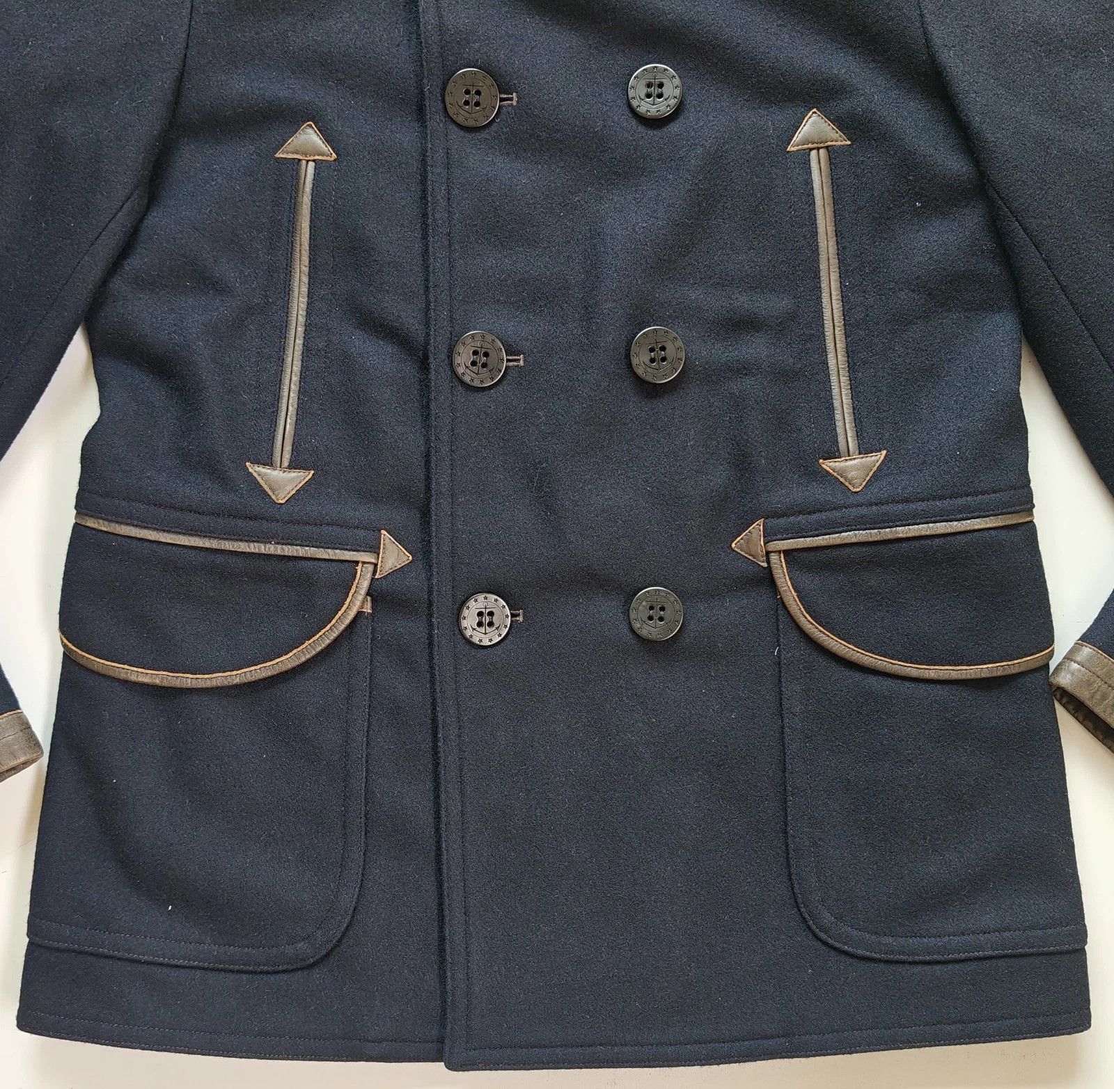 RRL Ralph Lauren Double RL Leather-Trim Peacoat FTP / 9505 Size US M / EU 48-50 / 2 - 6 Thumbnail