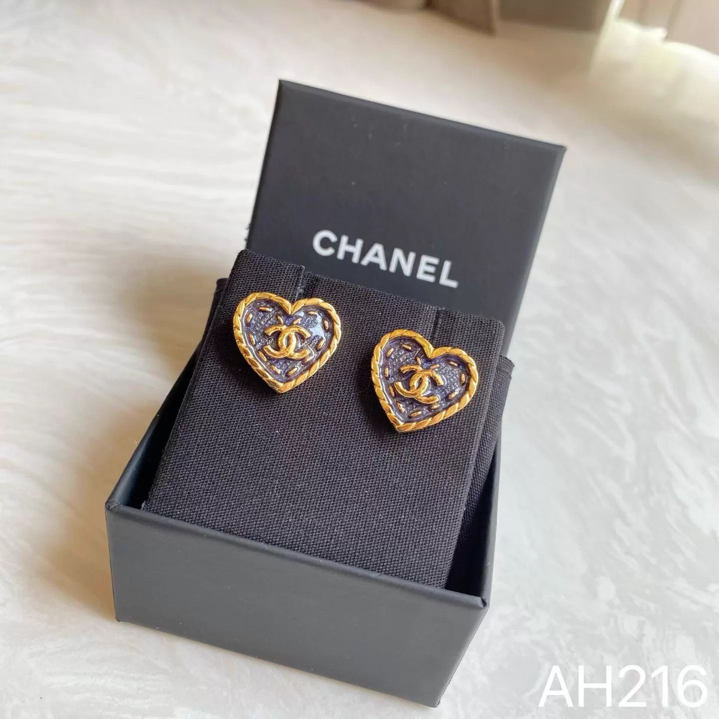 Chanel Chanel 24P Blue Denim Heart Earrings (Xiao) New Box AH216 Size ONE SIZE - 1 Thumbnail