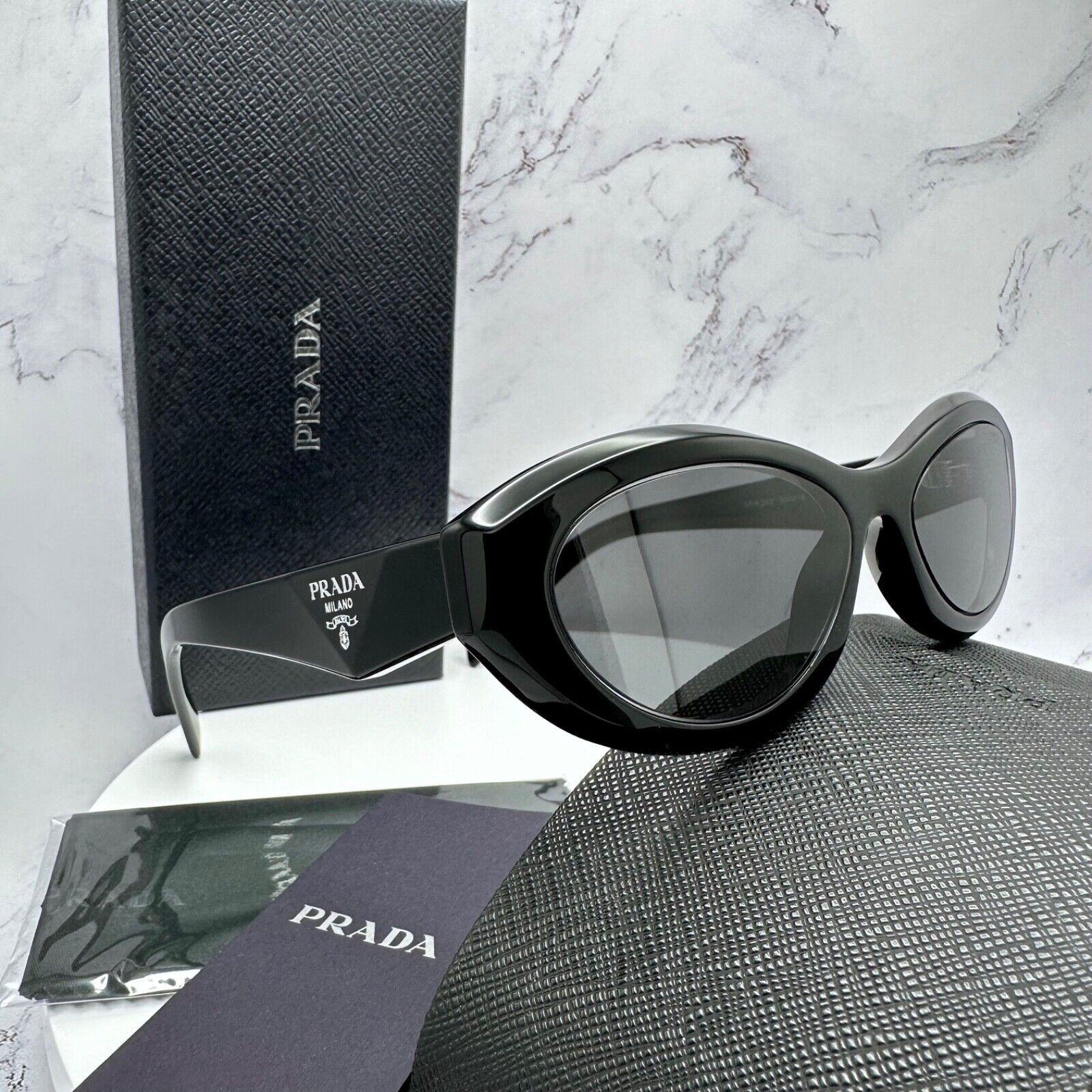 Prada New Prada Sunglasses Black Acetate Symbole Logo Slim Size ONE SIZE - 6 Thumbnail