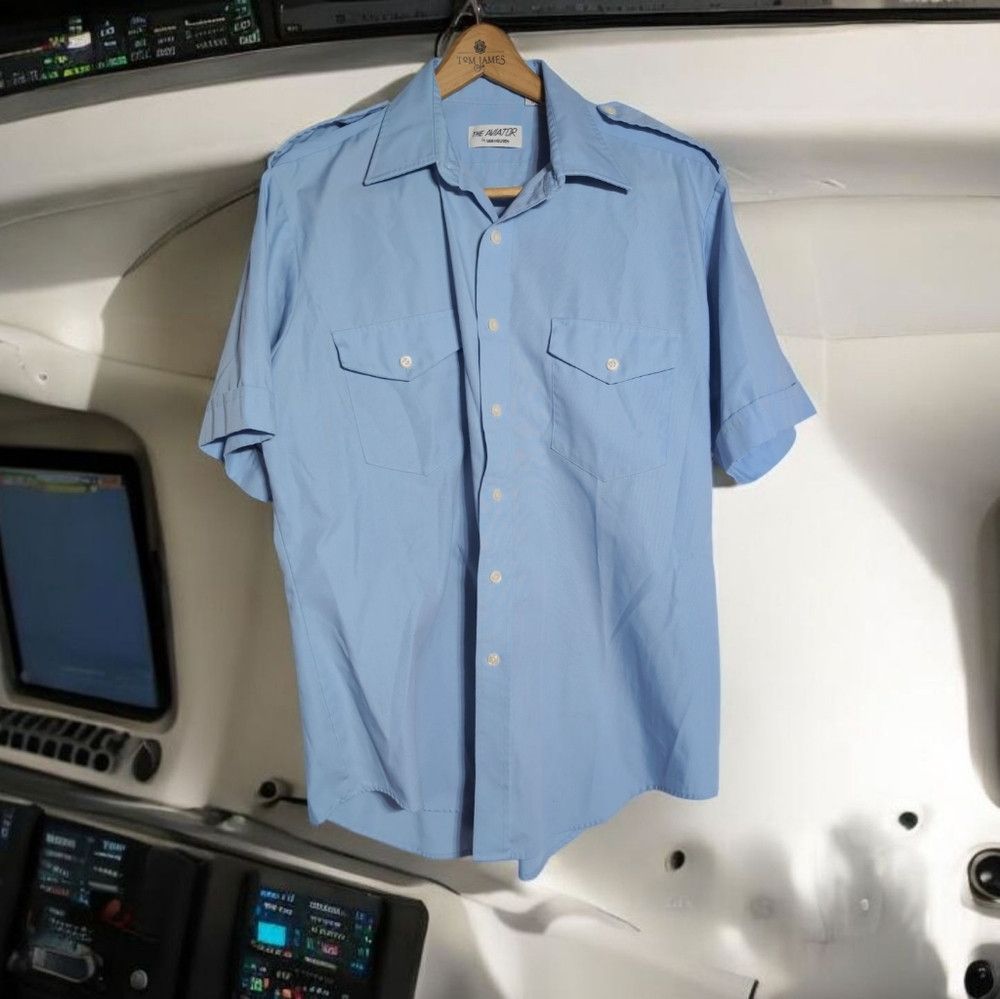 Van Heusen Pilot Uniform Men's Blue Short Sleeve Shirt The Aviator By Size US L / EU 52-54 / 3 - 1 Thumbnail