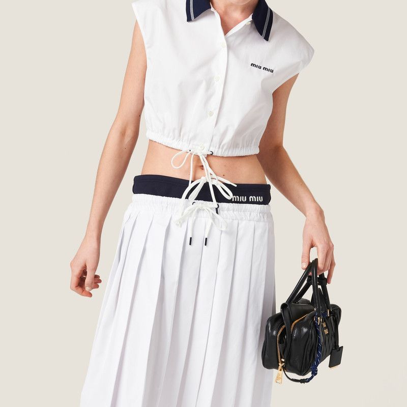 Miu Miu o1B3y1r0526 Poplin Top in White/Blue Size S / US 4 / IT 40 - 5 Thumbnail