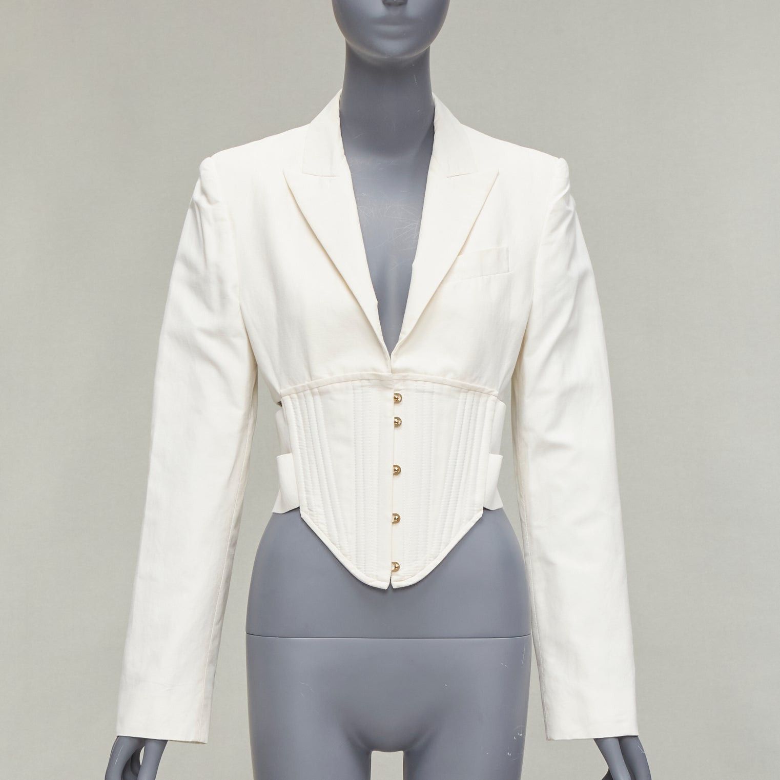 image of Stella Mccartney Cream Boned Corset Cropped Cut Out Blazer Jacket It40 S, Women's (Size Small)
