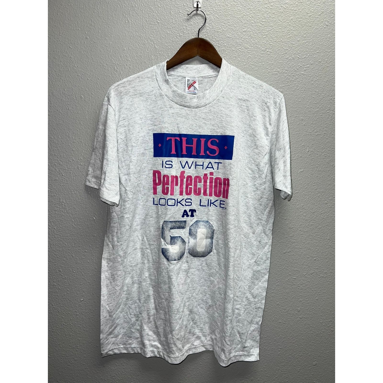 Jerzees Vintage Perfection Shirt This Is What Perfect 50 Graphic Tee Size US L / EU 52-54 / 3 - 1 Thumbnail