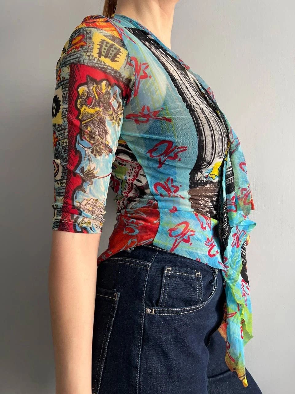 Other Save The Queen Print Long Sleeve asymmetric Avant-Garde Y2K Size M / US 6-8 / IT 42-44 - 3 Thumbnail