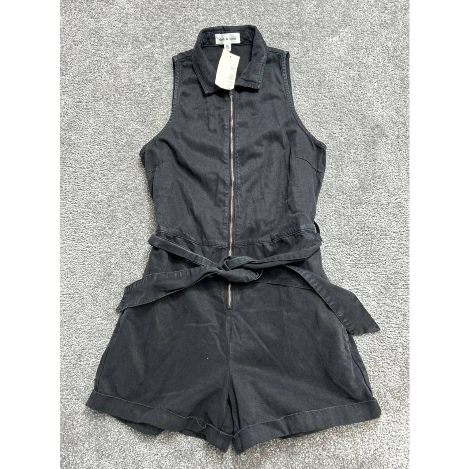 Denime Evereve By Cloth & Stone Romper Womens XS Black Cotton Denim Sleeveless Zip Pockets New Casual Spring Summer Size 26" / US 2 / IT 38 - 2 Thumbnail