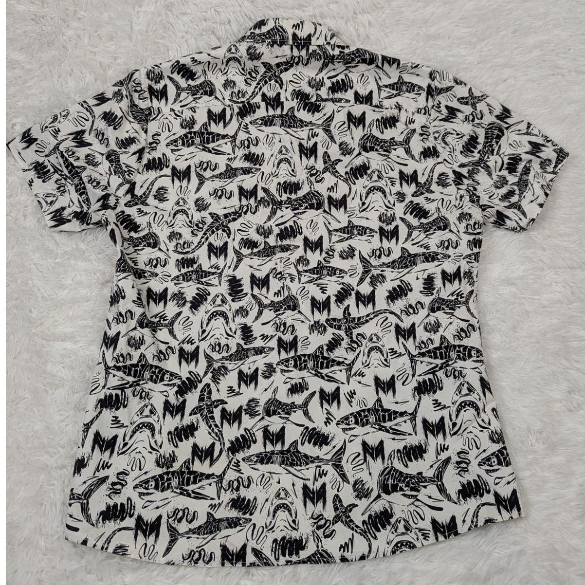 Other Marcel Von Berlin Shark Print Button Up Shirt Black White Size US XL / EU 56 / 4 - 9 Thumbnail