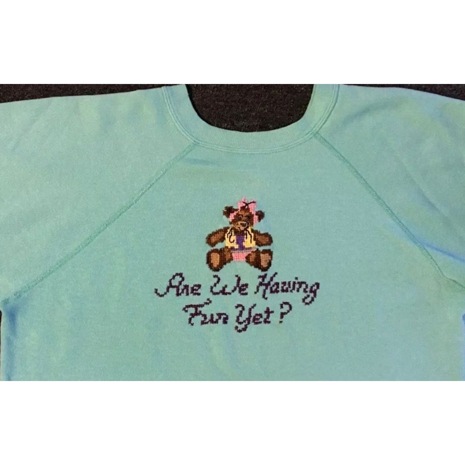 Vintage VINTAGE Are We Having Fun Yet? Faded Teddy Bear Sweatshirt M Green Hooded Pullover Mens Joke 90s 80s Vintage 70s Casual Sweatshirt Size US M / EU 48-50 / 2 - 7 Thumbnail