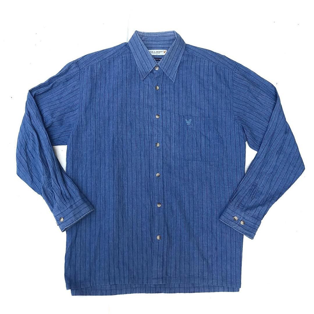 Lyle & Scott × Other UK × Vintage Lyle And Scott long sleeve shirt Blue cosmic Stripes size L Size US L / EU 52-54 / 3 - 1 Thumbnail