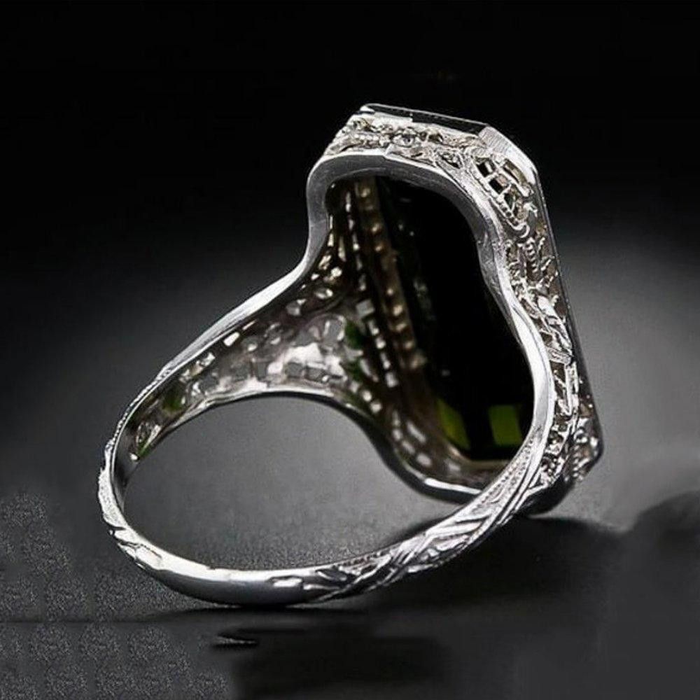 Designer Vintage Emerald Green Cut Hollow Silver Ring - Size 6 Size ONE SIZE - 3 Thumbnail