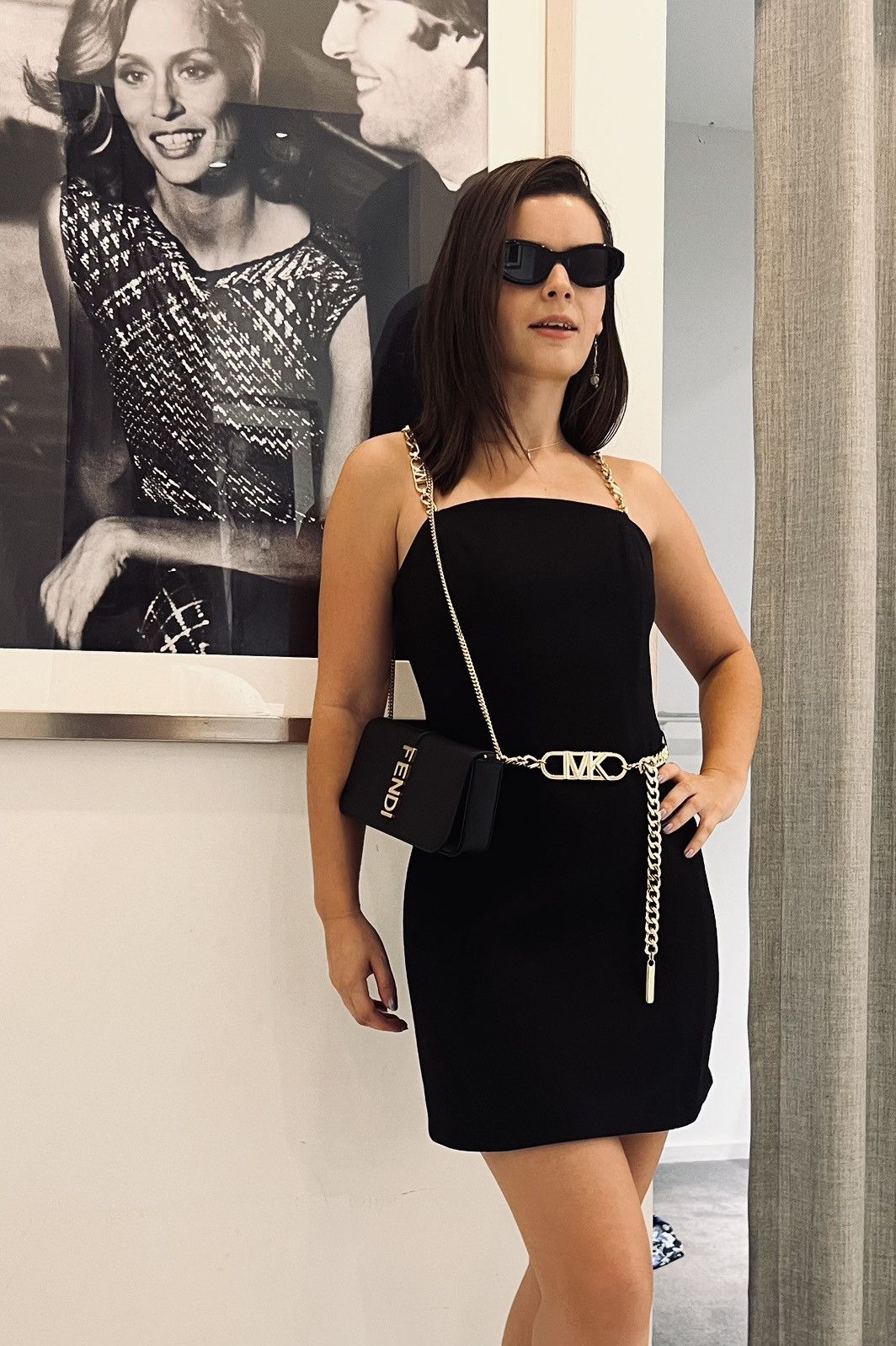 Michael Kors Black Mini Dress with Gold Chain - krearack.com