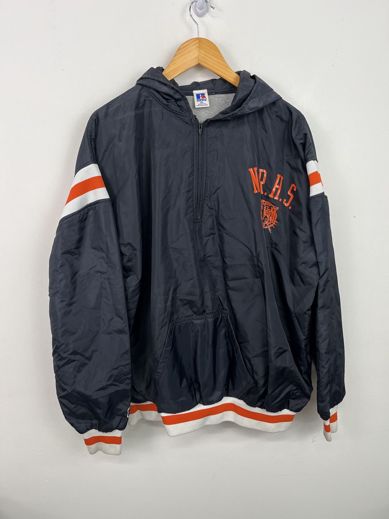 Vintage 90s Russell Athletic Quaerterzip Windbreaker Hooded Jacket Size XXL