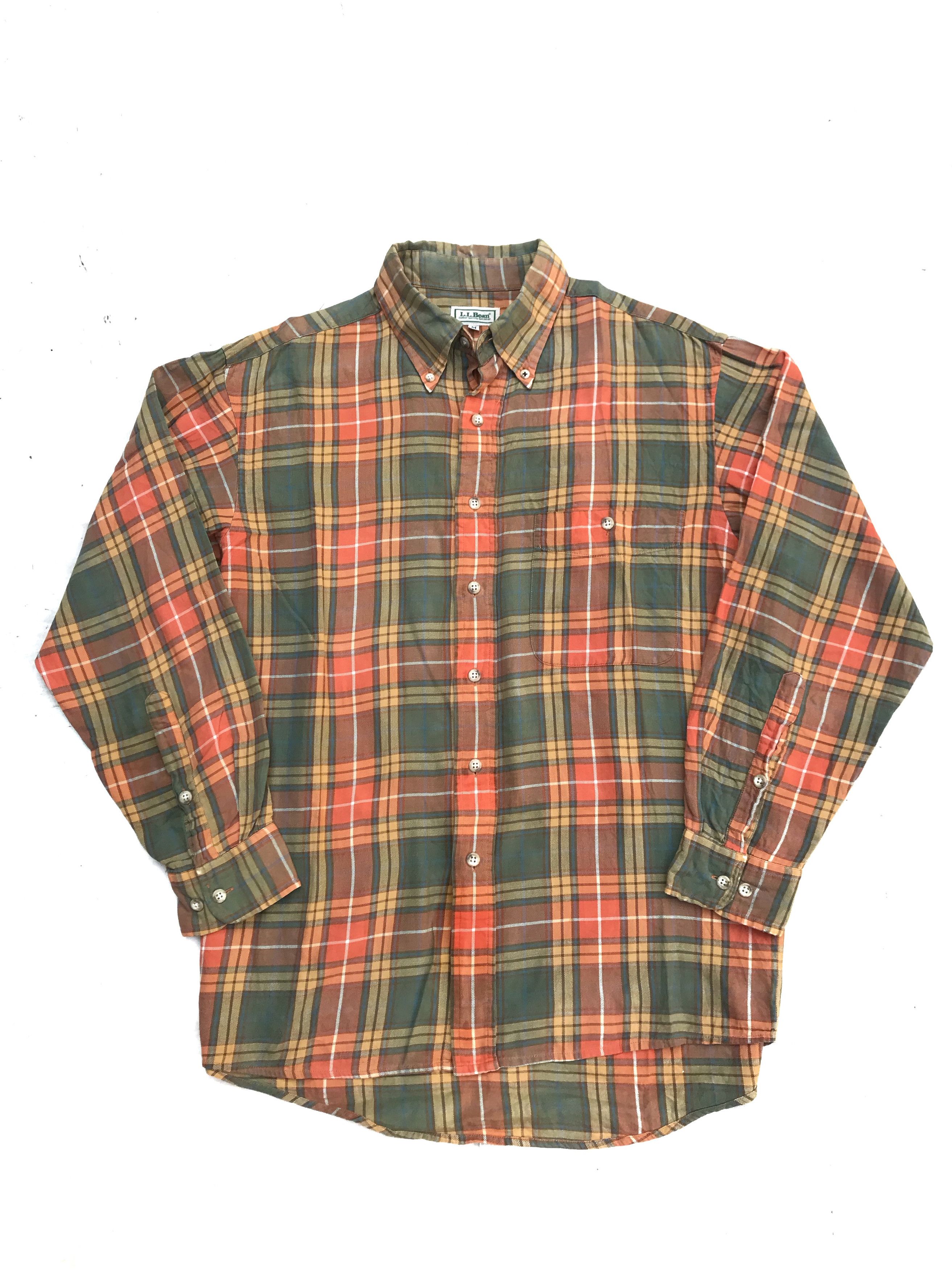 L.L. Bean Vintage LL Bean Summer Shirt Green orange long sleeves butt Size US M / EU 48-50 / 2 - 16 Thumbnail