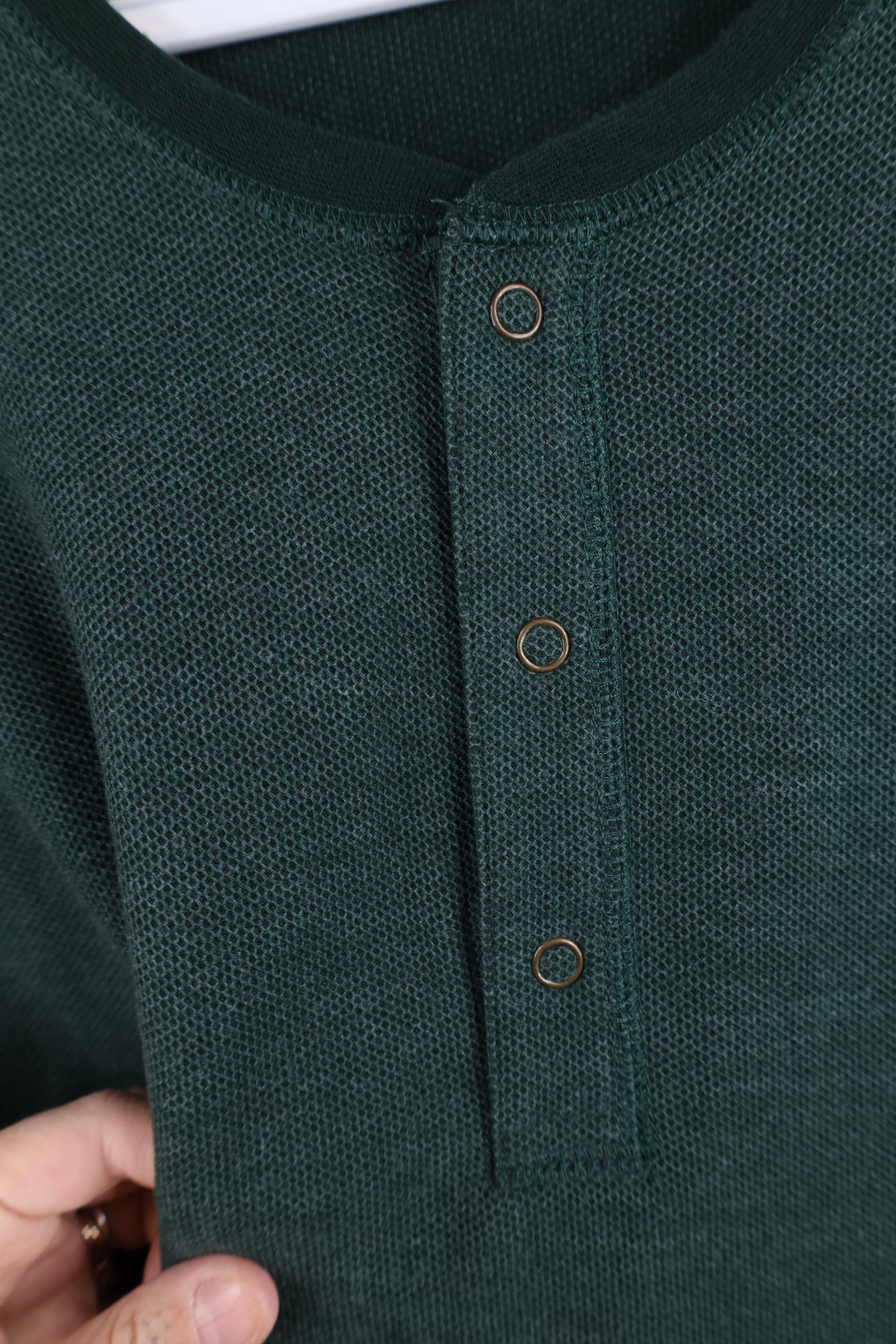 UNTUCKit Untuckit Waffle Knit Henley Long Sleeve T-Shirt Green Size US L / EU 52-54 / 3 - 5 Thumbnail