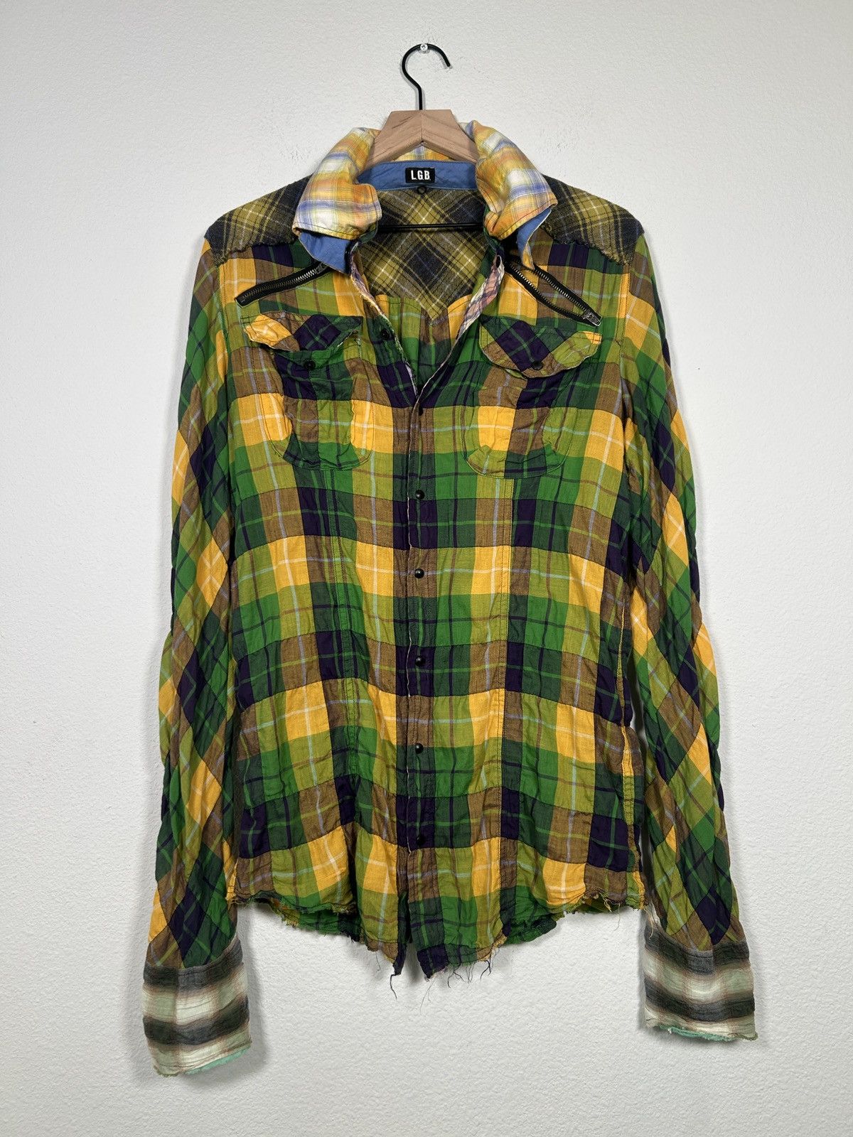 Le Grande Bleu (L.G.B.) 00’s ‘SHADOW PLAID’ Reversible Collar Flannel button up Size US M / EU 48-50 / 2 - 9 Thumbnail