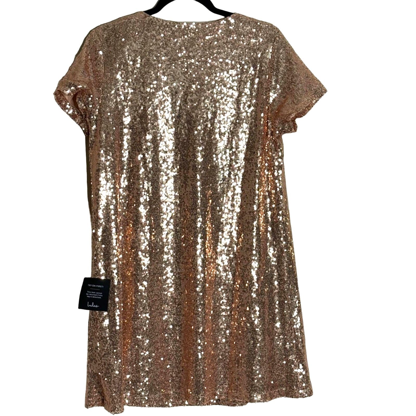 Other Lulus Light Up the Night Champagne Sequin Shift Dress Size L / US 10 / IT 46 - 6 Thumbnail