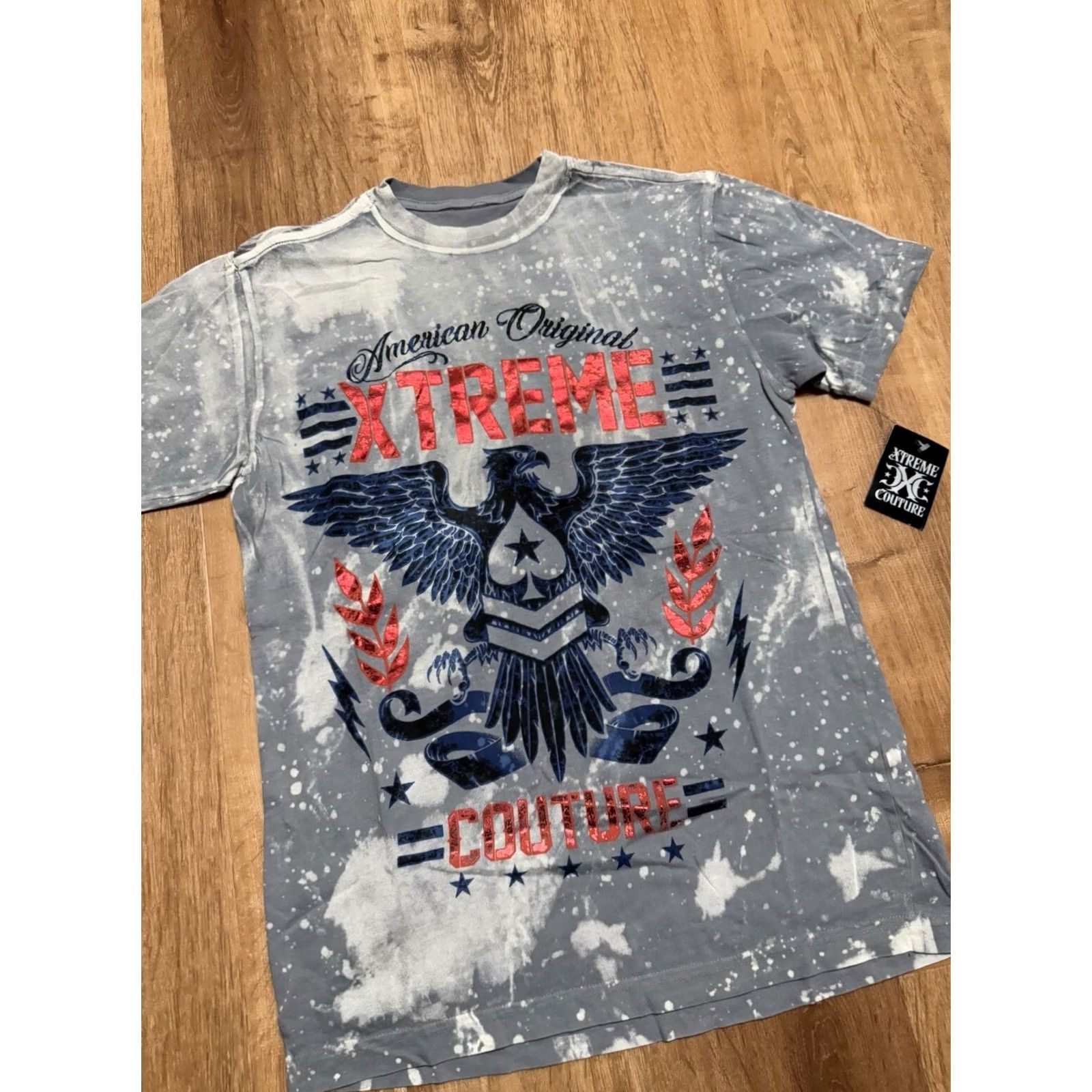 Vintage Xtreme Couture T-Shirt Mens Small Blue Retro Foil Logo Double Sided Y2K American Eagle Size US S / EU 44-46 / 1 - 6 Thumbnail