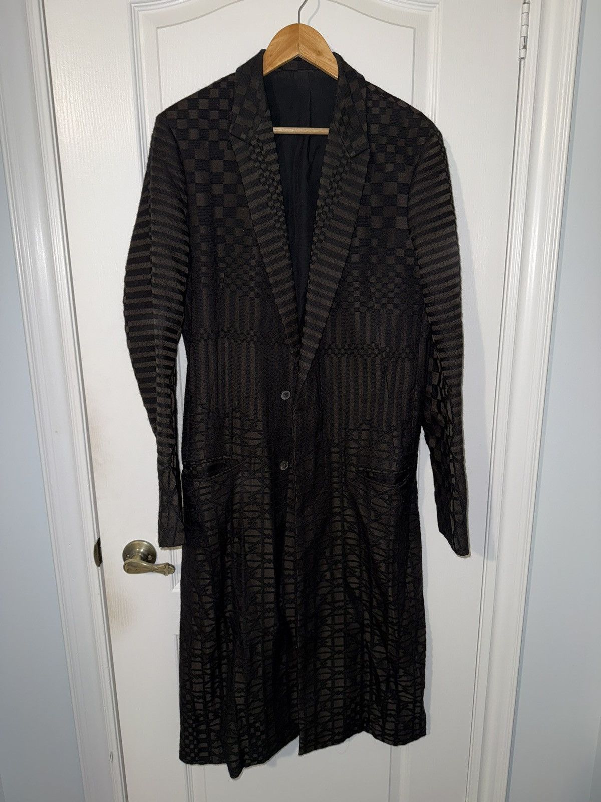 Haider Ackermann Black Brown Geometric Printed Wool And Silk Coat Size US M / EU 48-50 / 2 - 1 Thumbnail