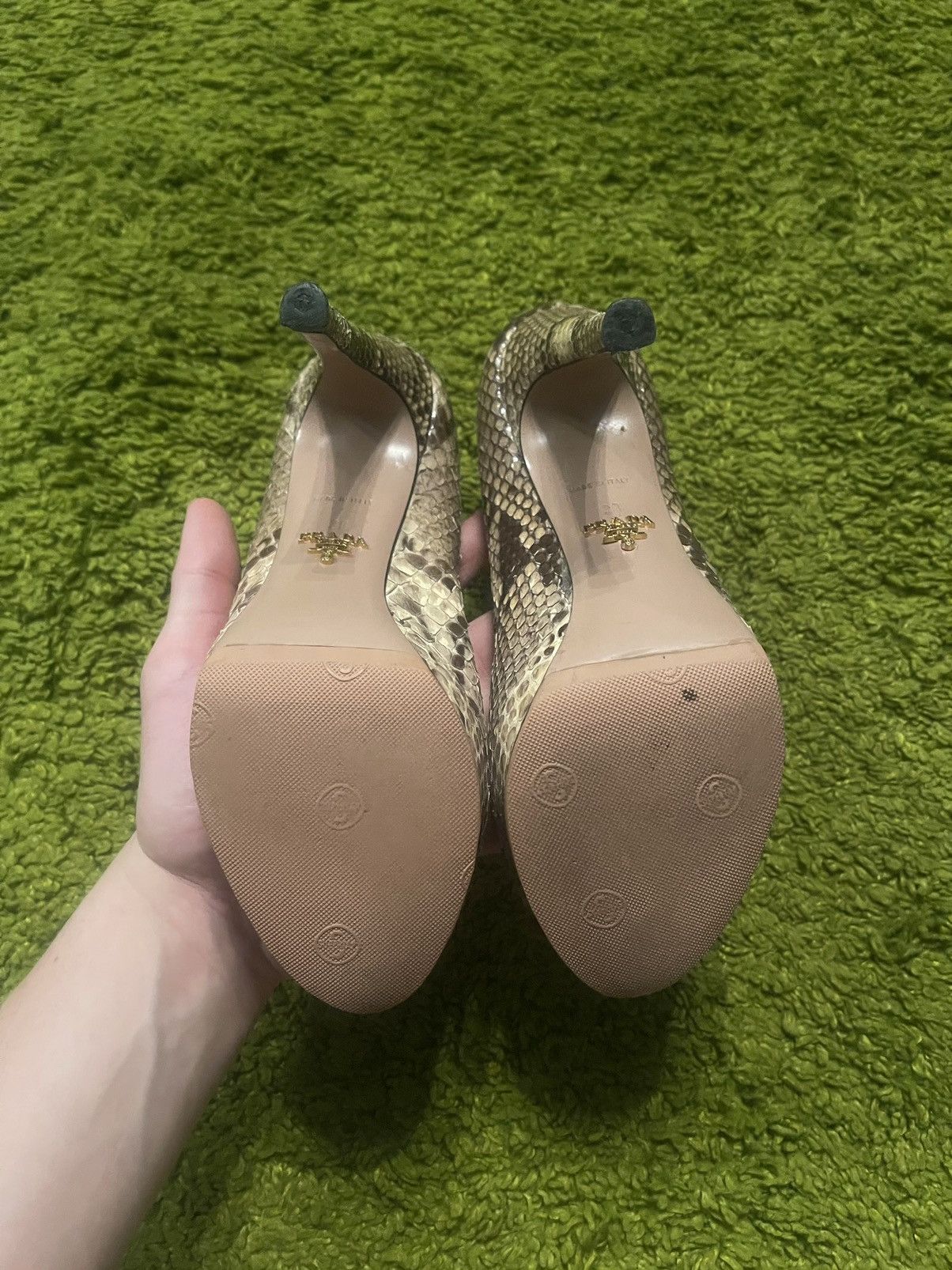 Designer × Prada Prada real phyton snakeskin open toe heels pumps Size US 8 / IT 38 - 5 Thumbnail