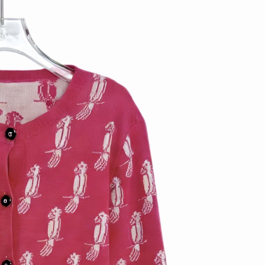 Miu Miu Miu Miu Red Logo Parrot Printed Cropped Knit Cardigan K26WX Size M / US 6-8 / IT 42-44 - 2 Thumbnail