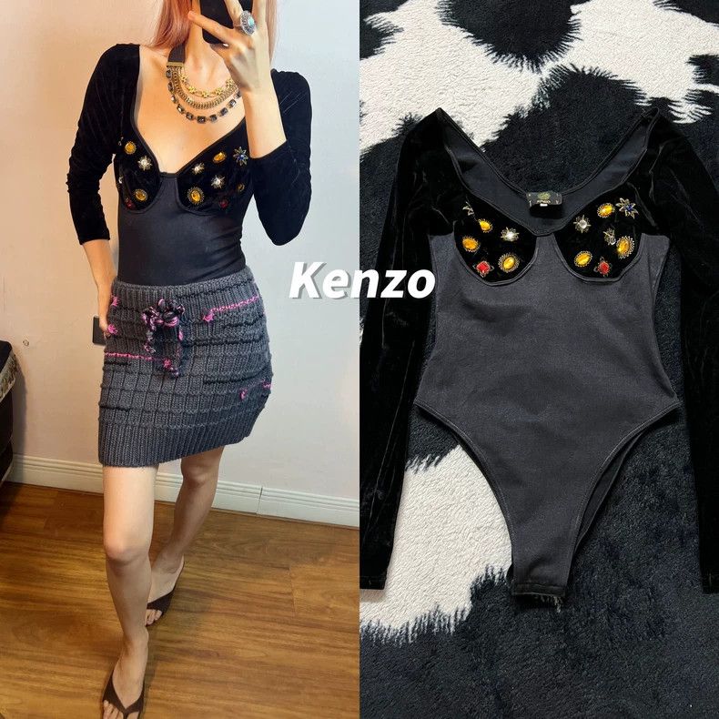 Kenzo Kenzo Gem Decor Velvet Bodysuit - dmc Size US 38 / EU 54 - 1 Thumbnail