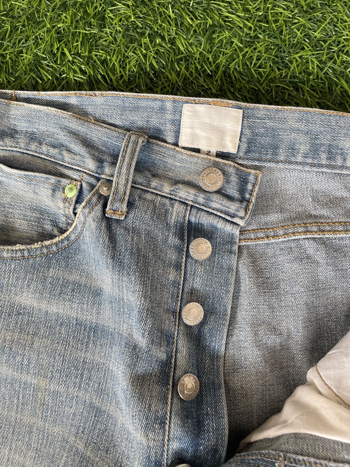 Helmut Lang RARE‼️Vintage TRASHED🔥EXHIBITIONIST🔥Light Blue Wash Denim Size US 32 / EU 48 - 12 Thumbnail