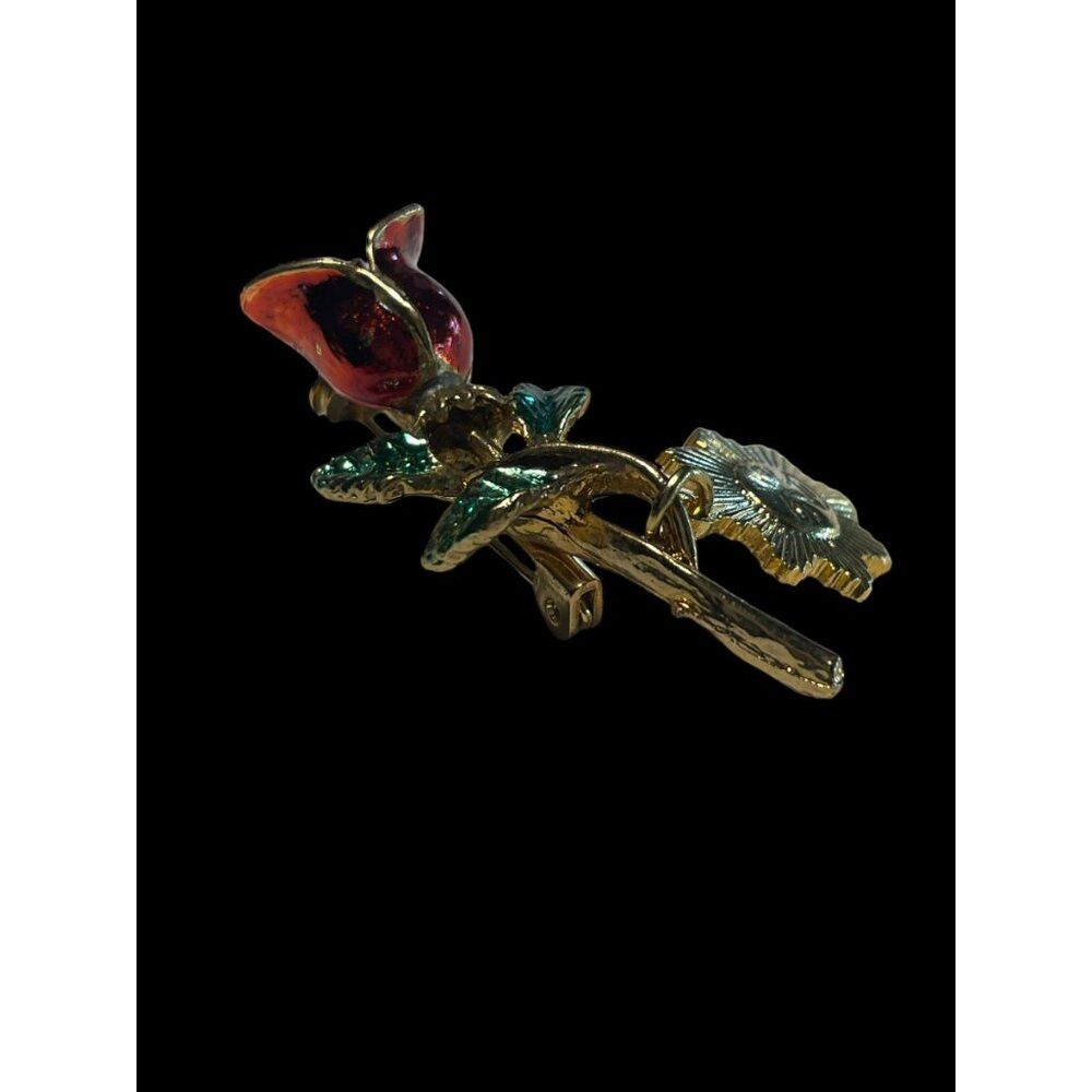 Jewelry × Vintage Vintage Gold Toned Red Rose with Dangling Sun Brooch Pin Size ONE SIZE - 4 Thumbnail