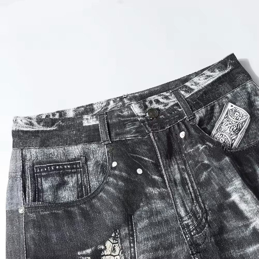 Jean Design Patchwork Printed Gothic Punk Loose Jeans Size US 35 - 7 Thumbnail