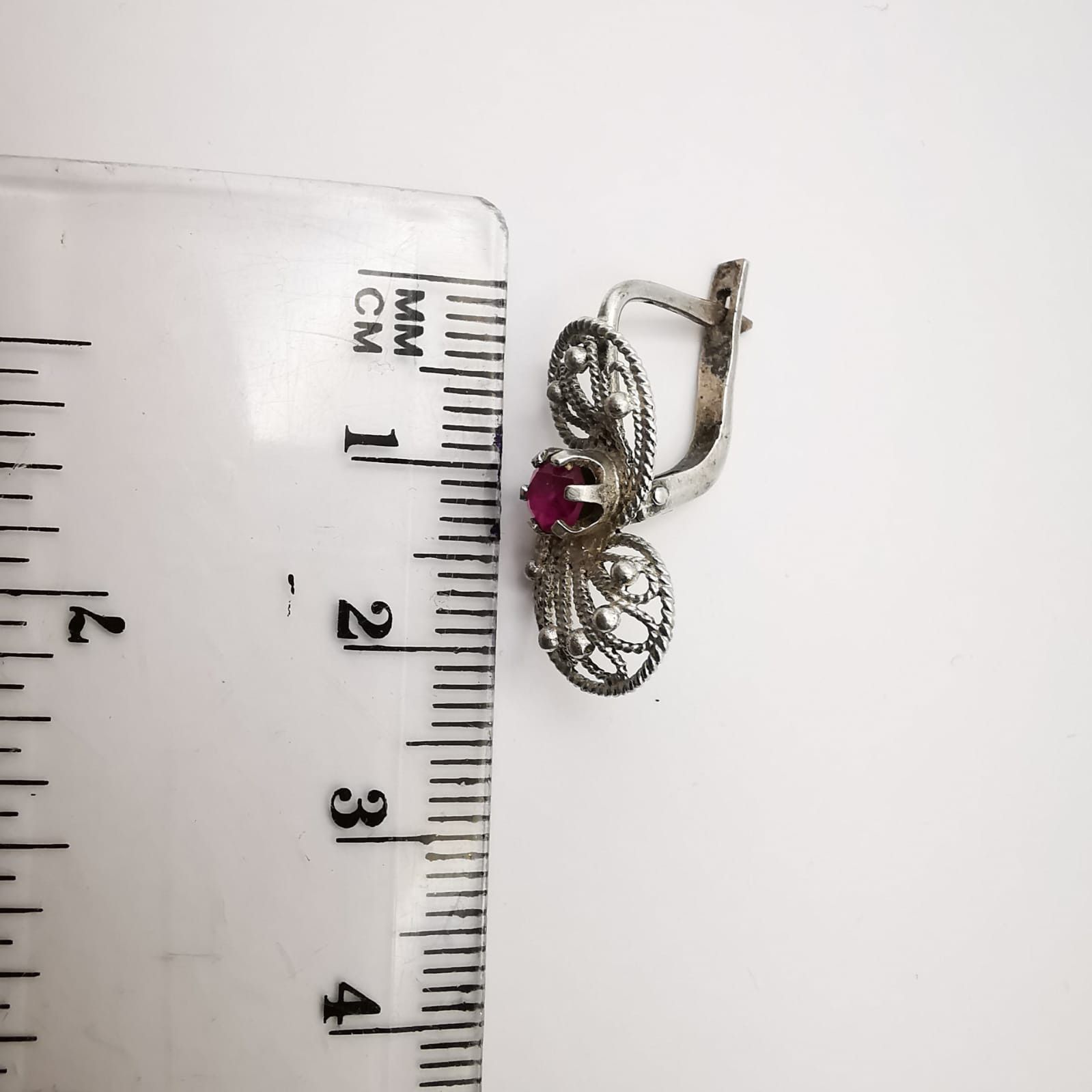 Sterling Silver × Vintage Vintage, Earrings "Ruby Stars" Silver Star 925, Ruby Size ONE SIZE - 6 Thumbnail
