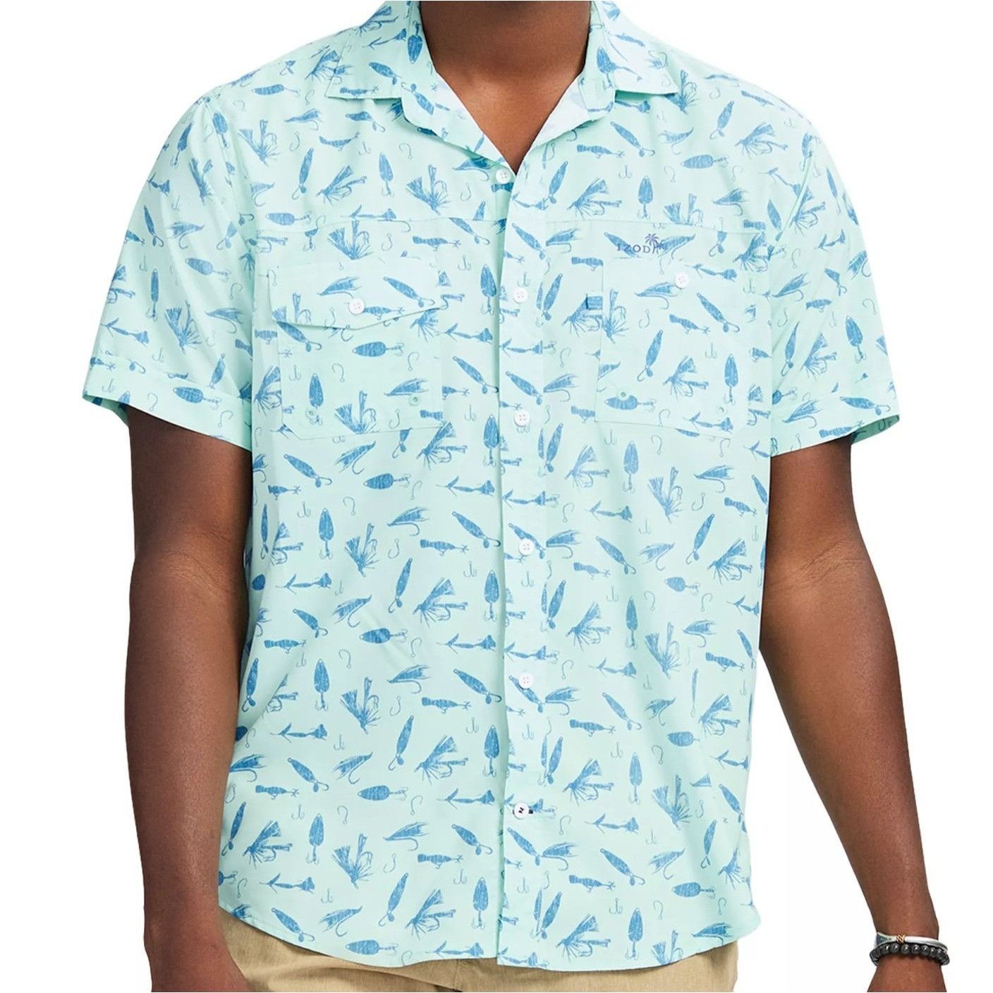 Izod Izod Sunshield Performance Short Sleeve Printed Button Down Size US L / EU 52-54 / 3 - 1 Thumbnail