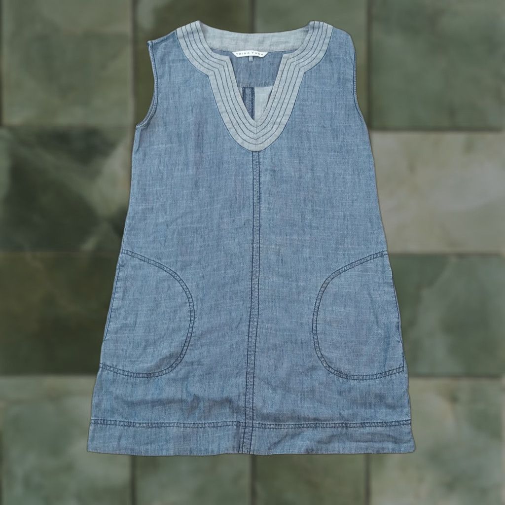 Trina Turk Trina Turk Dress Womens Size 4 Blue Sleeveless Shift V-Neck Casual Linen Dress Size S / US 4 / IT 40 - 1 Thumbnail