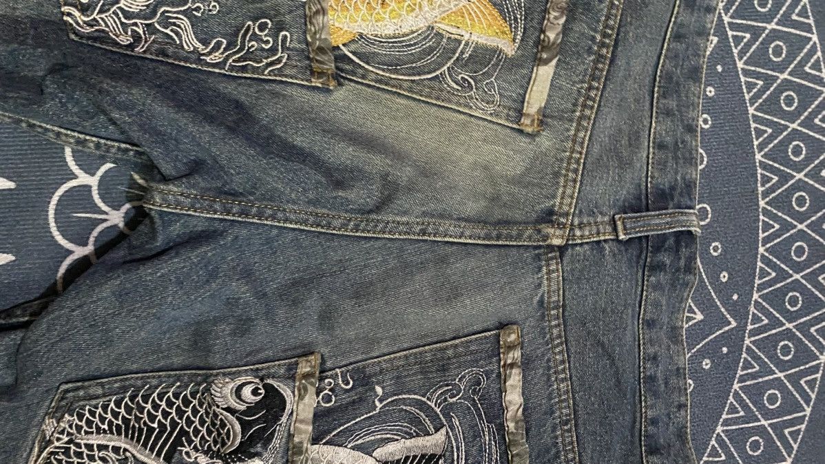 If Six Was Nine Memory Special Japanese Koi Fish Embroidery Short Jeans Size US 35 - 5 Thumbnail