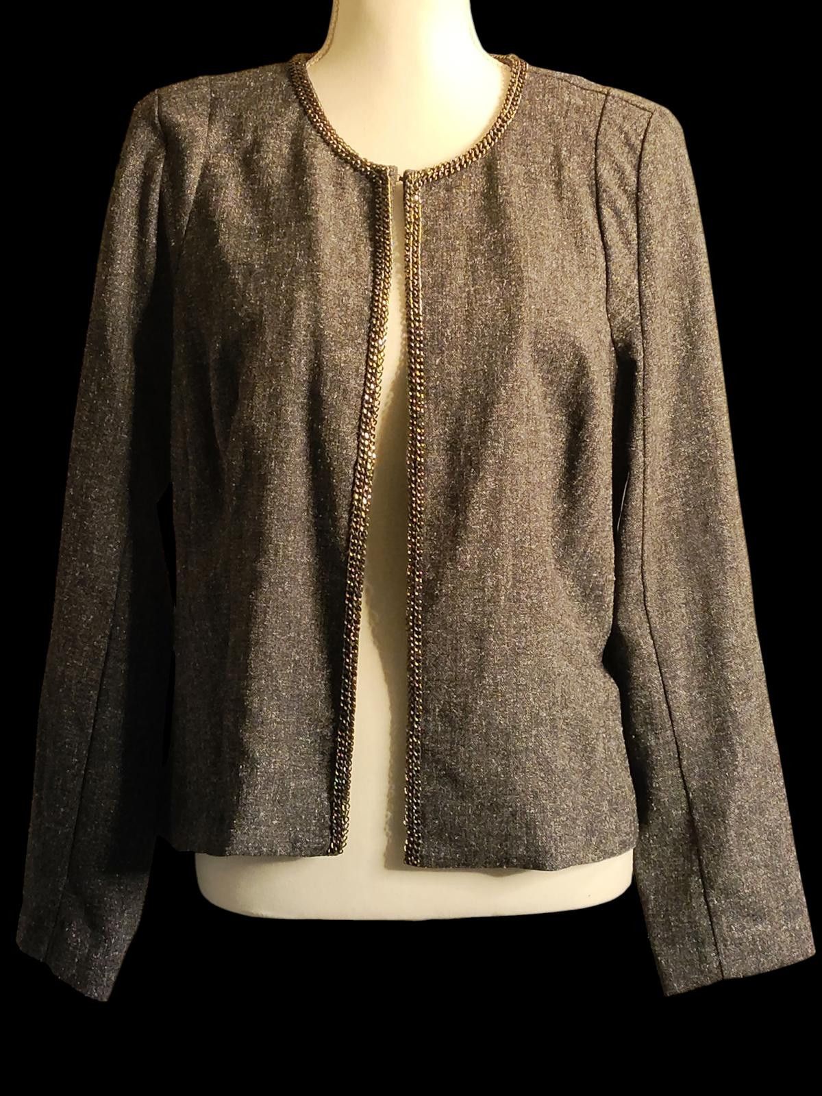 Cartoon Network Cato Women's Brown Textured Open-Front Jacket w/Beaded Trim Size L / US 10 / IT 46 - 3 Thumbnail